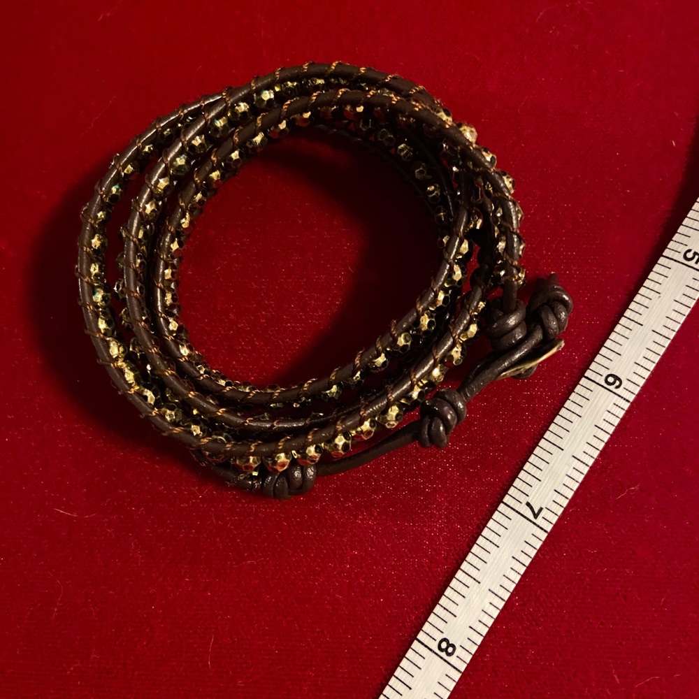 “It’s a Wrap” brown leather & bronze stud bracelet, by Premier Designs.